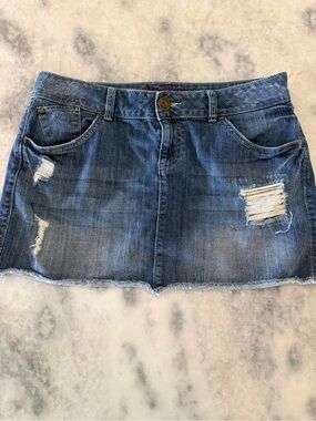 Elle Distressed Denim Mini Skirt - Blue Womens Sz 12